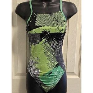 Speedo Endurance+ Womens Size 30 (4) Green Black One Piece Bathing Swimsuit